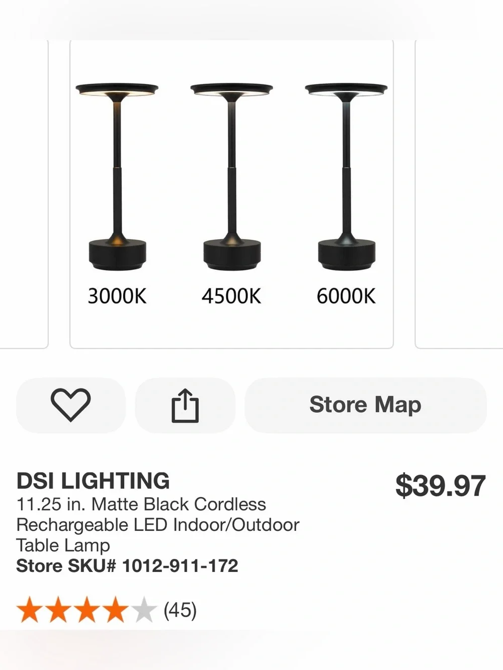 New DSI Matte Black LED cordless rechargeable Table Lamp - Indoor/Outdoor